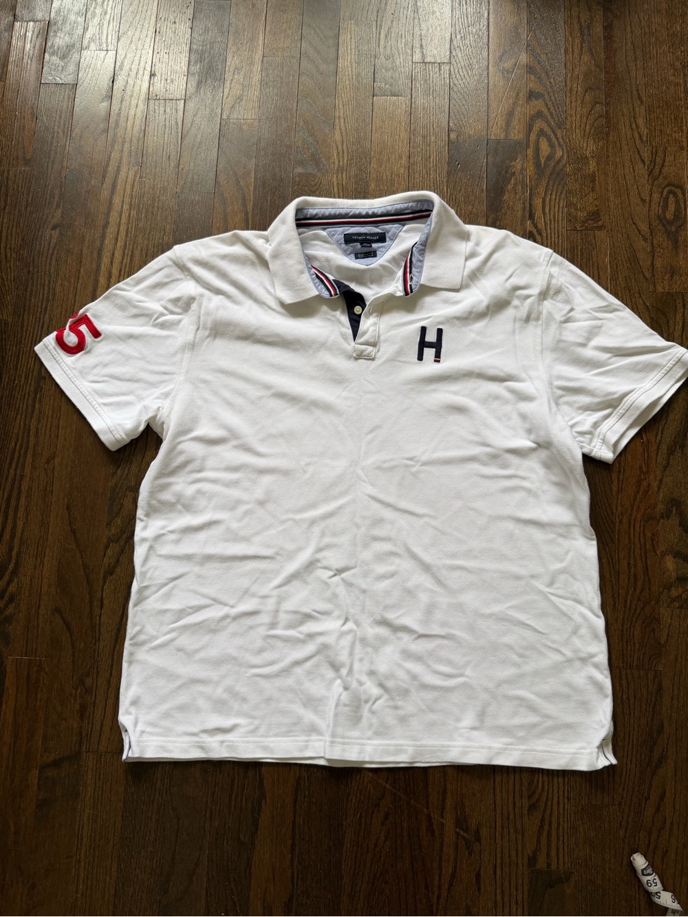 Tommy Hilfiger White Polo with Navy & Red Accents